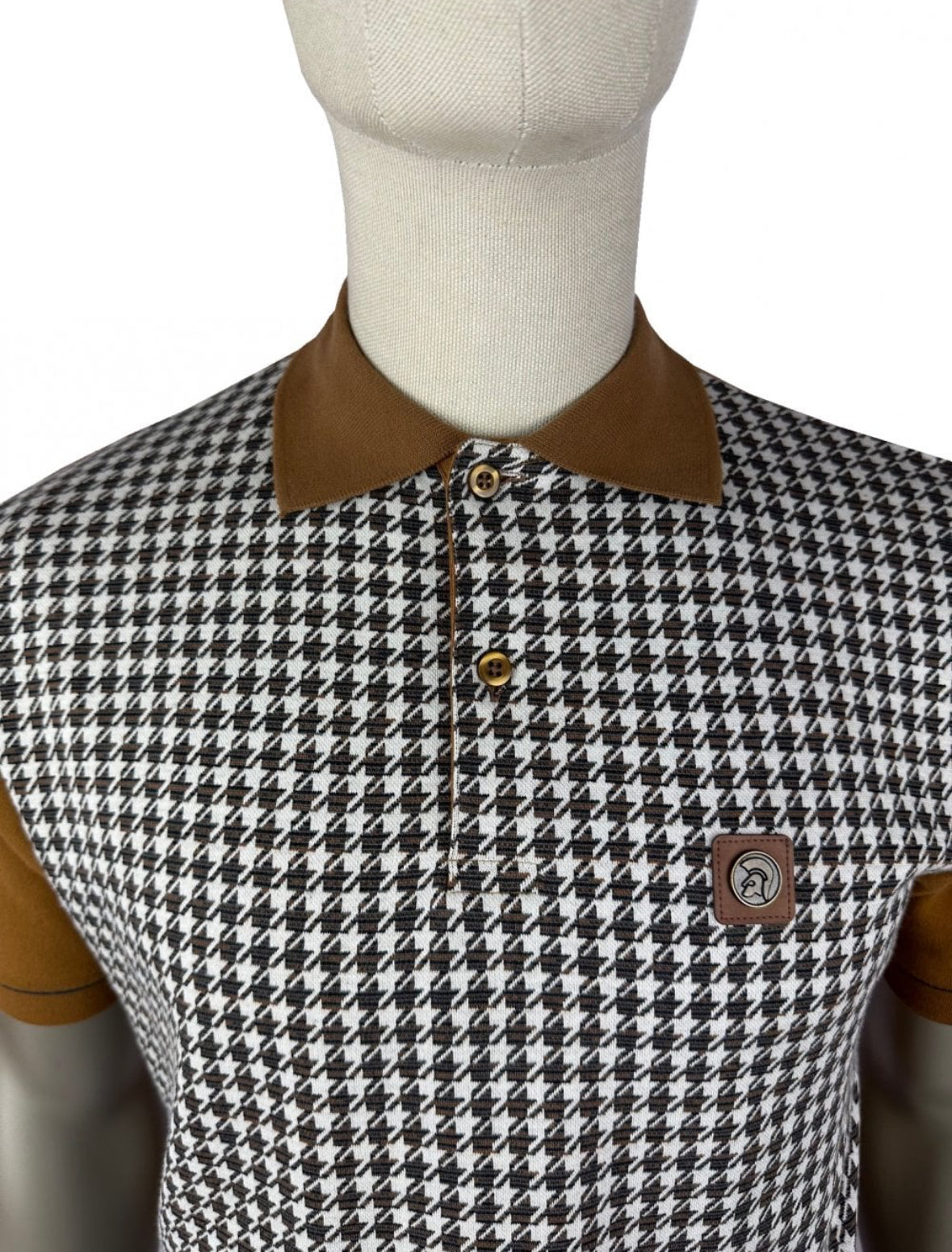 Houndstooth Panel Polo - Tan