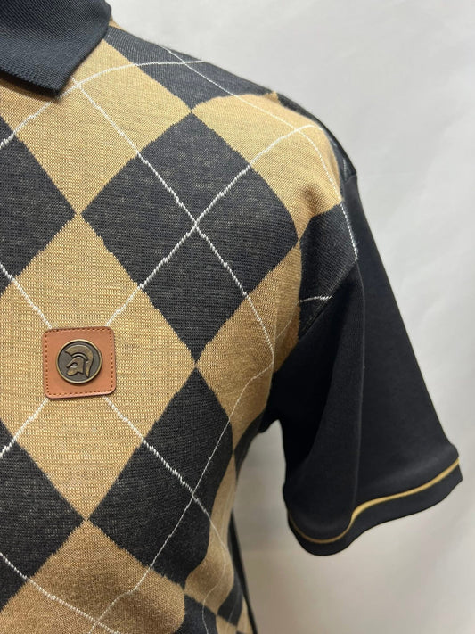 Argyle Panel Polo - Black
