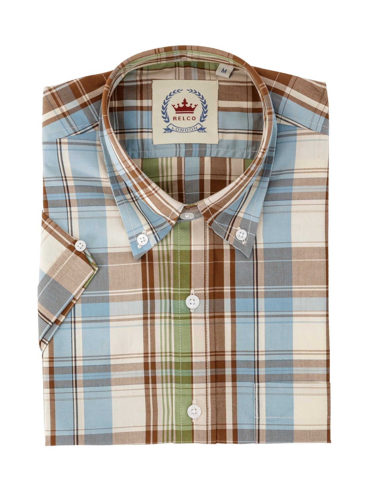 Relco Sky, Green and Brown Check Shirt - CK70