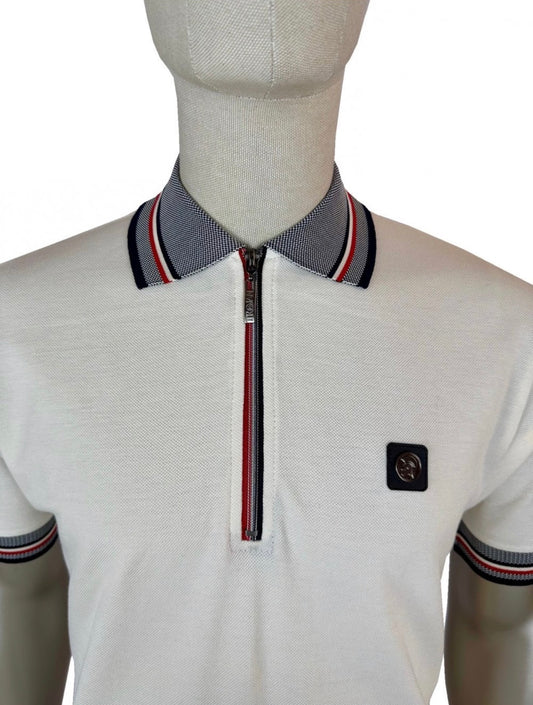 Oxford Collar Zip Pique Polo - Ecru TR/9068