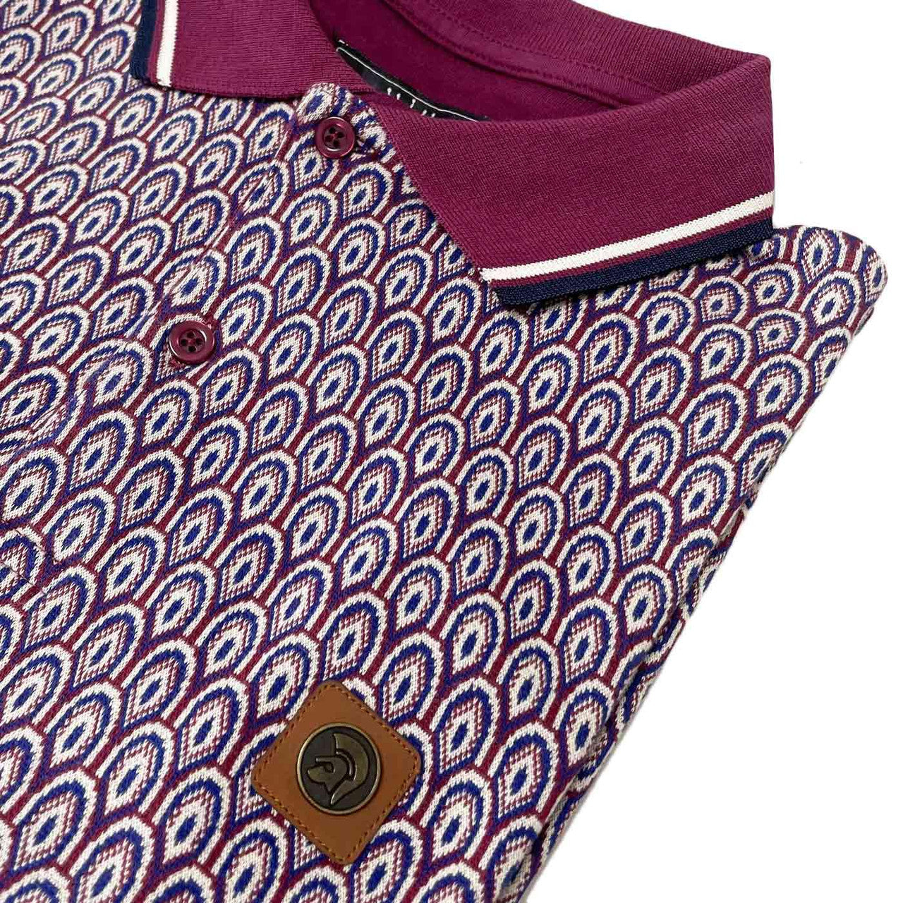 Trojan Retro Scale Jacquard Knit Panel Polo - Port