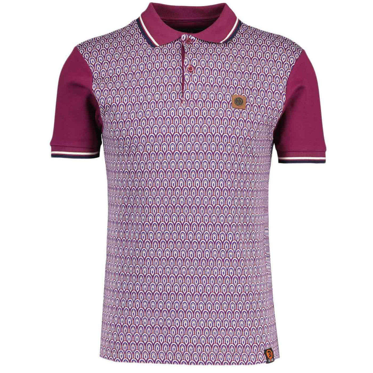 Trojan Retro Scale Jacquard Knit Panel Polo - Port