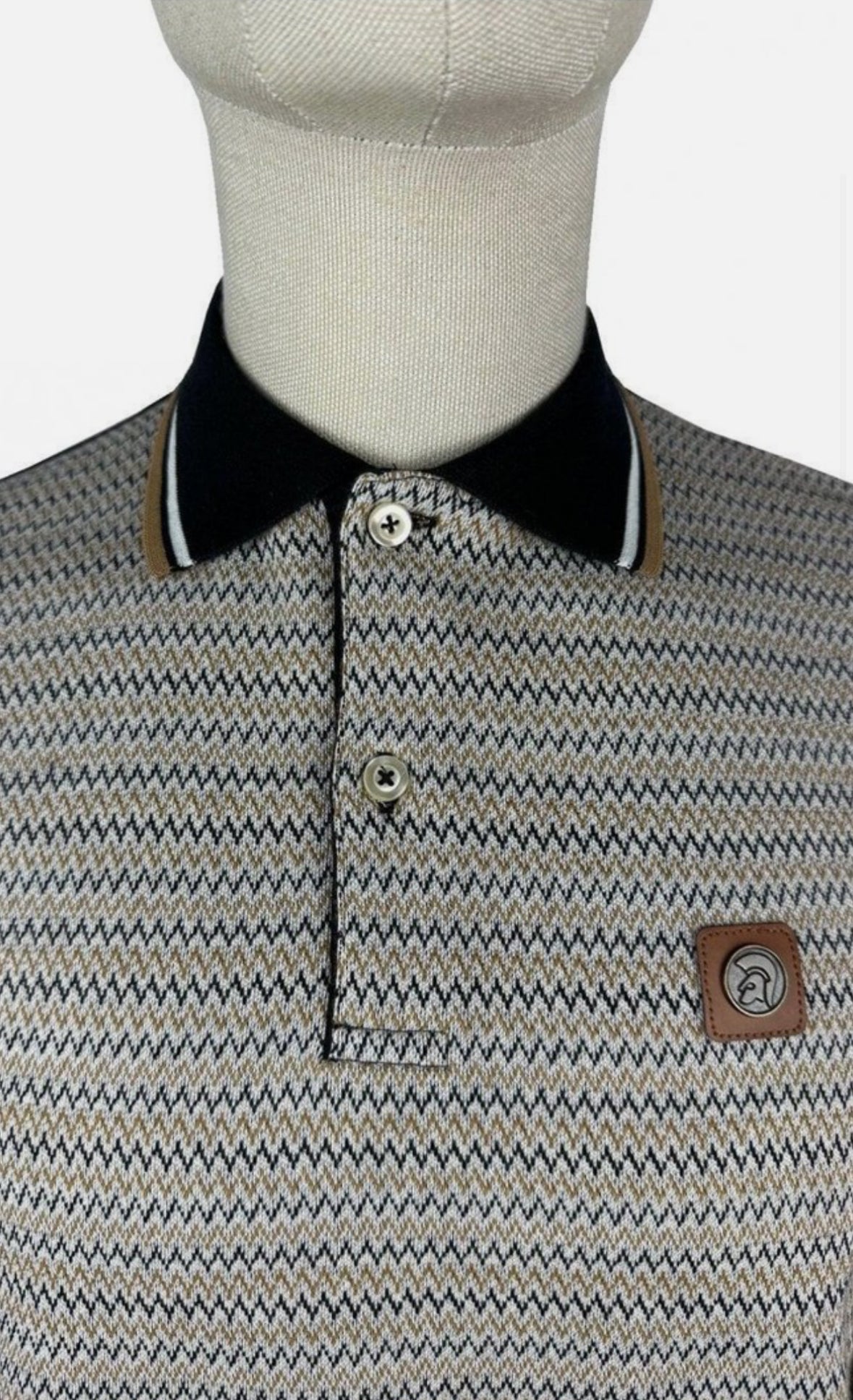 ‘zig-zag' jacquard panel polo - Black