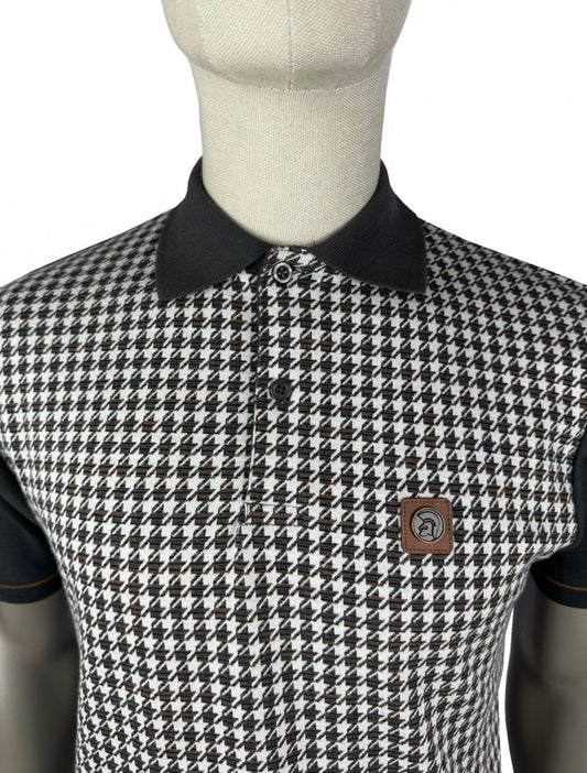 Houndstooth Panel Polo - Charcoal
