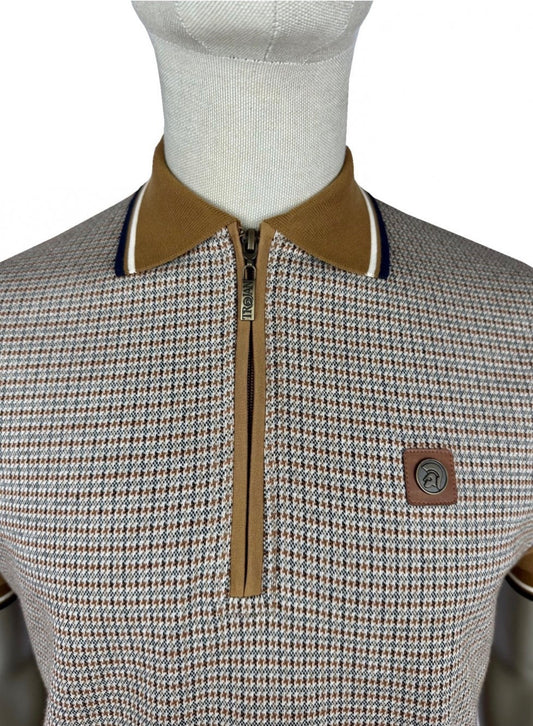 TROJAN Mini Houndstooth Zip Panel Polo TR/9071 - Tan