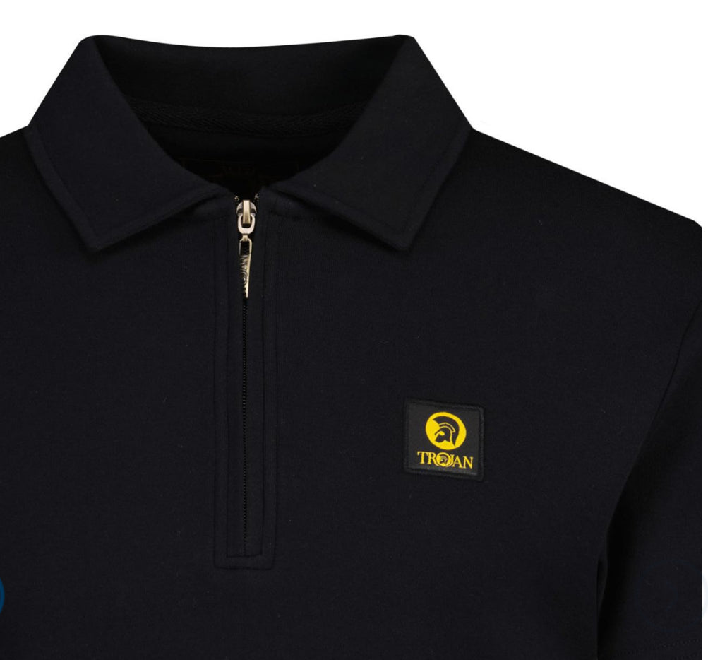 Plain Badged Zip Polo - Black