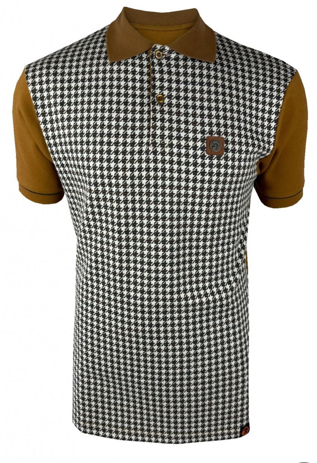 Houndstooth Panel Polo - Tan