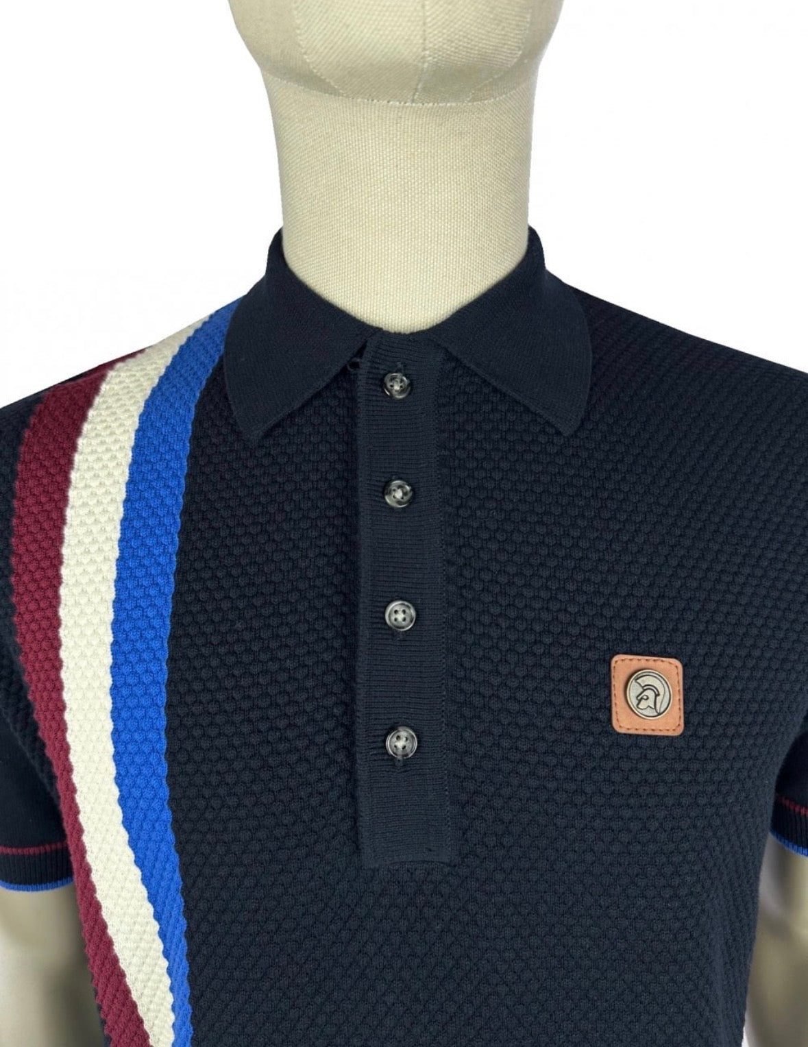 Racing Stripe Fine Gauge Polo - Navy