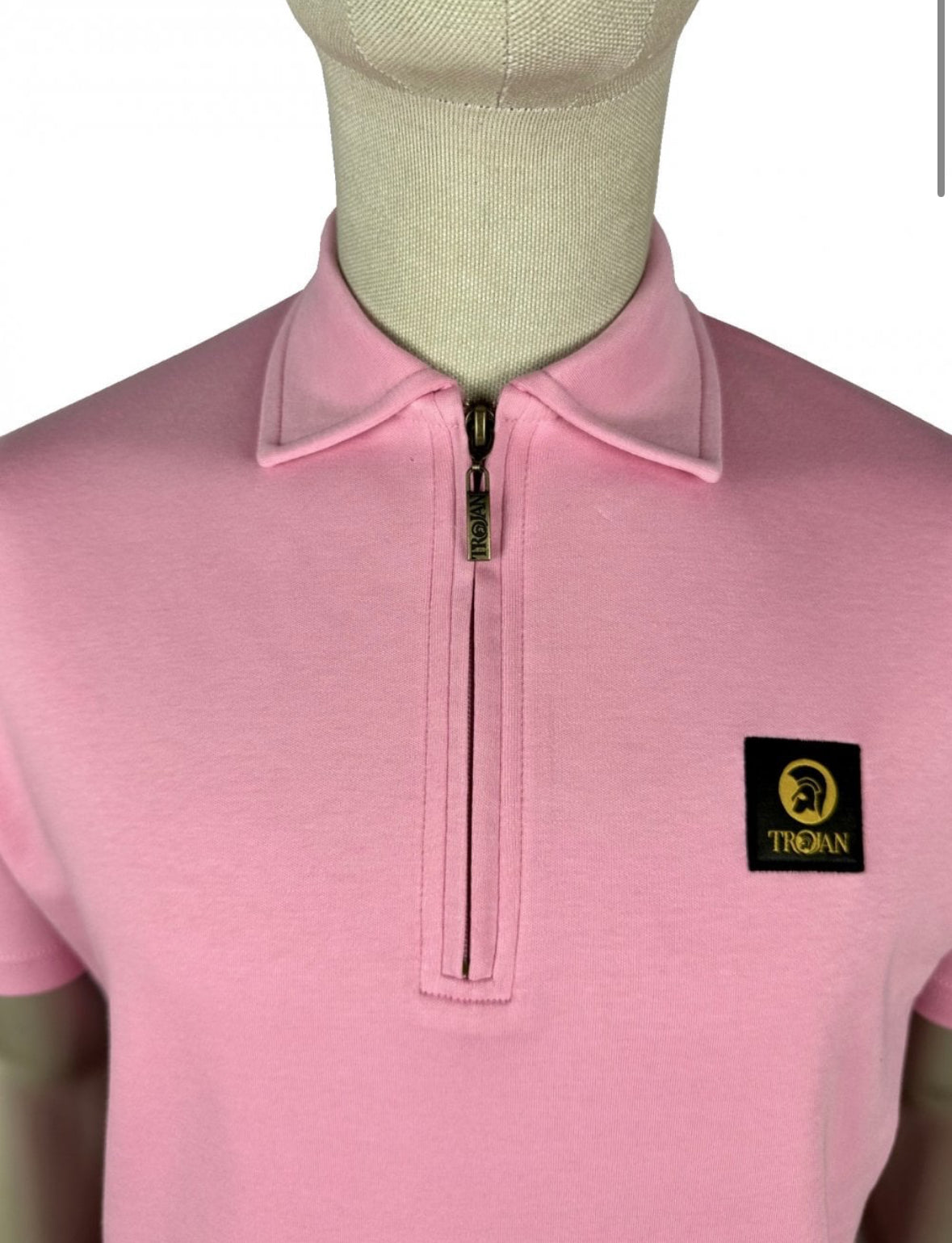 Plain Badged Zip Polo - Pink
