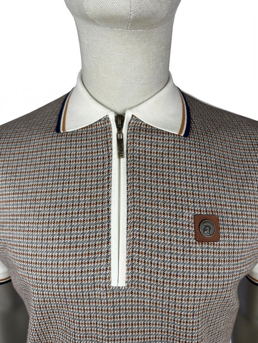 TROJAN Mini Houndstooth Zip Panel Polo TR/9071 - Ecru