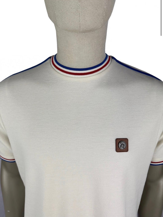 Three colour tipping pique tee TC/1042 - ECRU