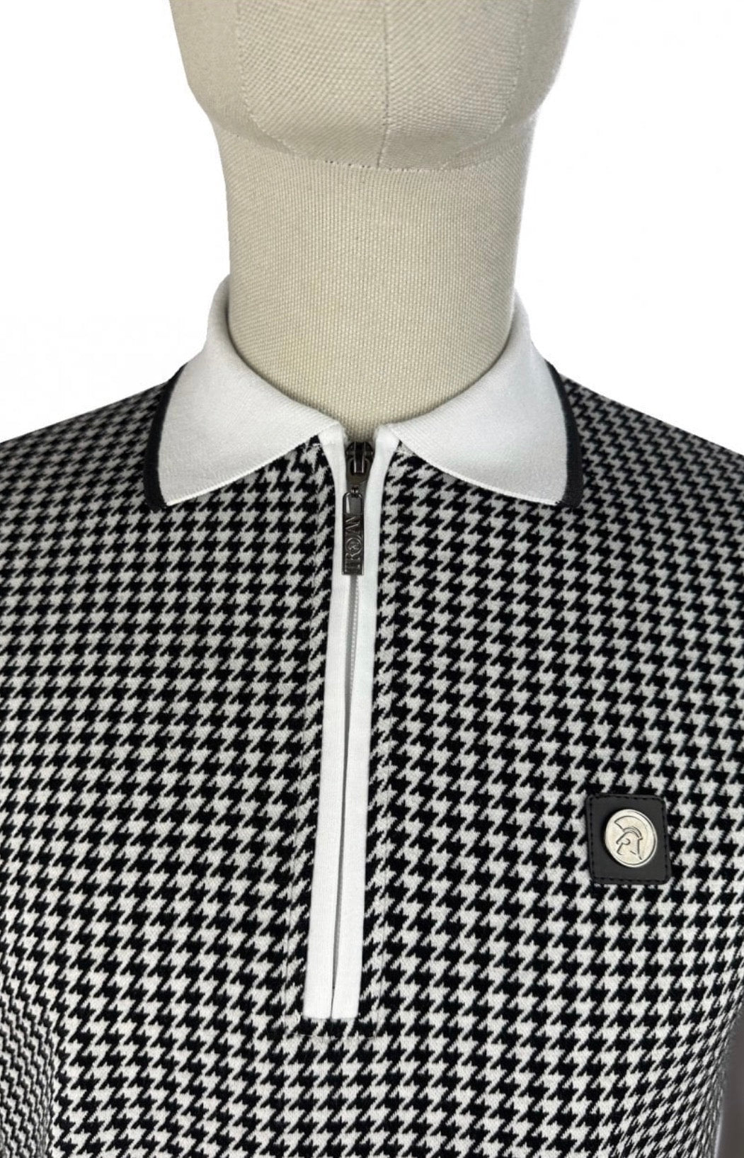 Mono Houndstooth Zip Polo - White TR/9125
