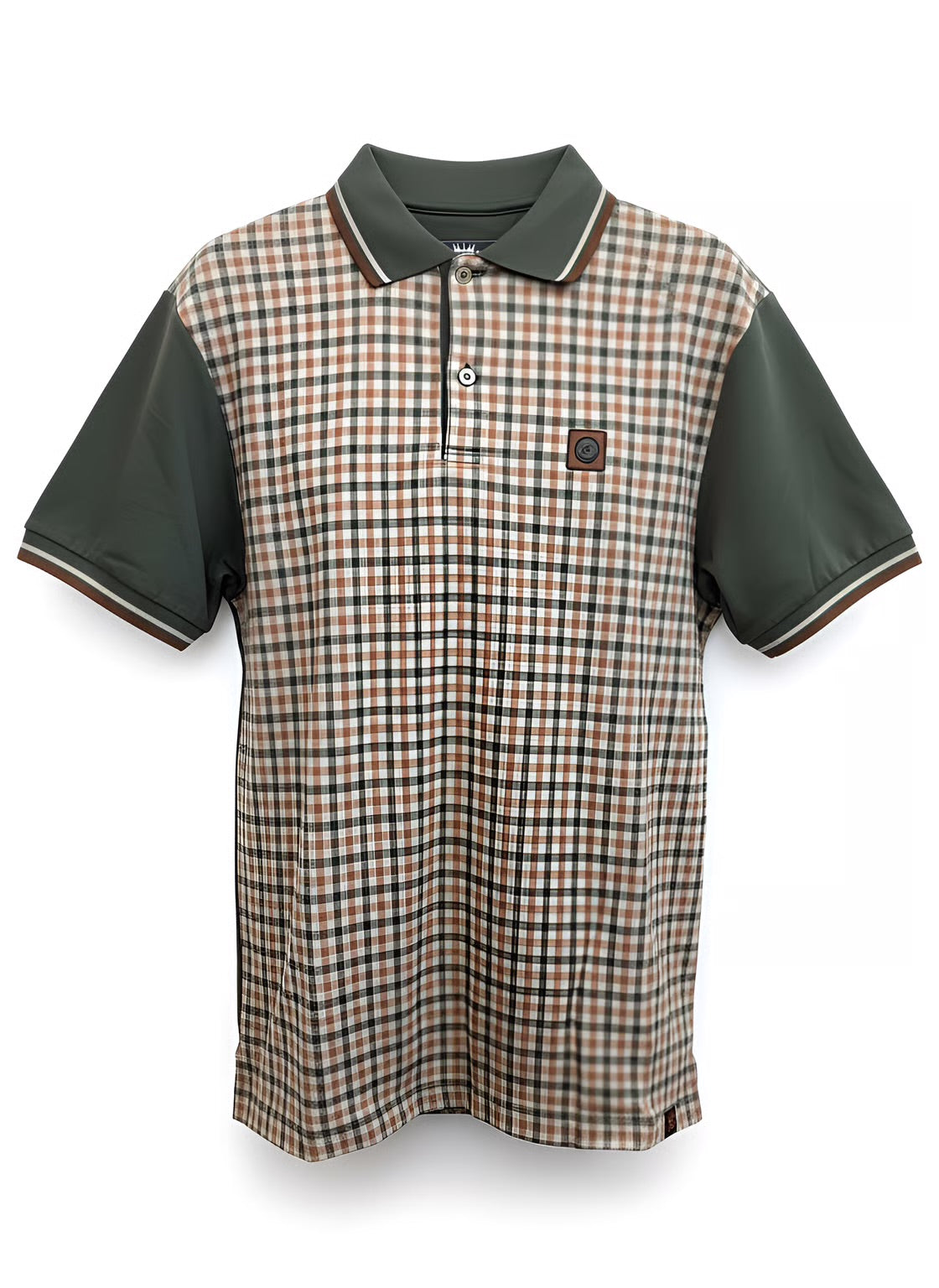 Gingham Check Panel Polo - Green