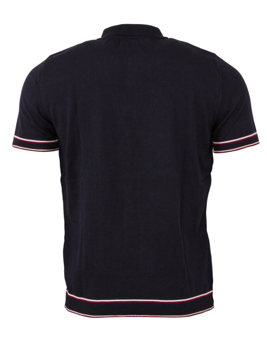 Men's Cable knit striped polo - Navy - VS-9