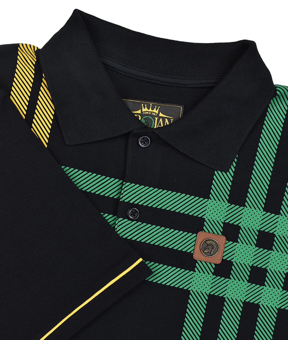 Trojan Printed Check Panel Polo - Black
