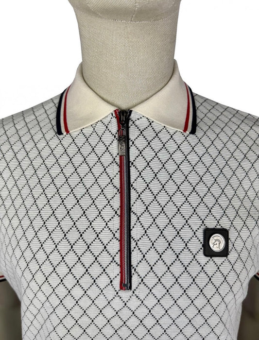 TROJAN Ottoman Jacquard Panel Polo TR/9069 - ECRU