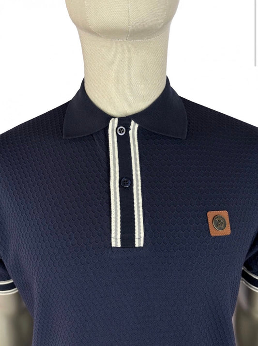 Textured Stripe Rib Polo - Navy - TR/9081