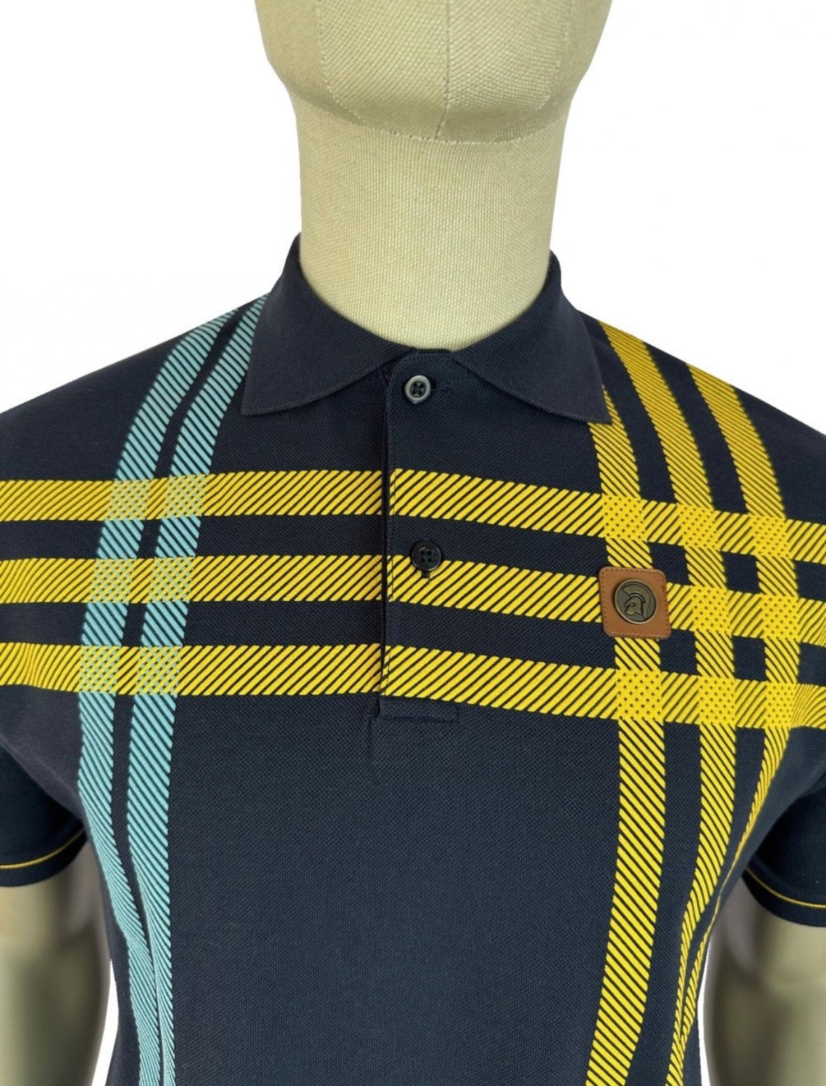 Trojan Printed Check Panel Polo - Navy