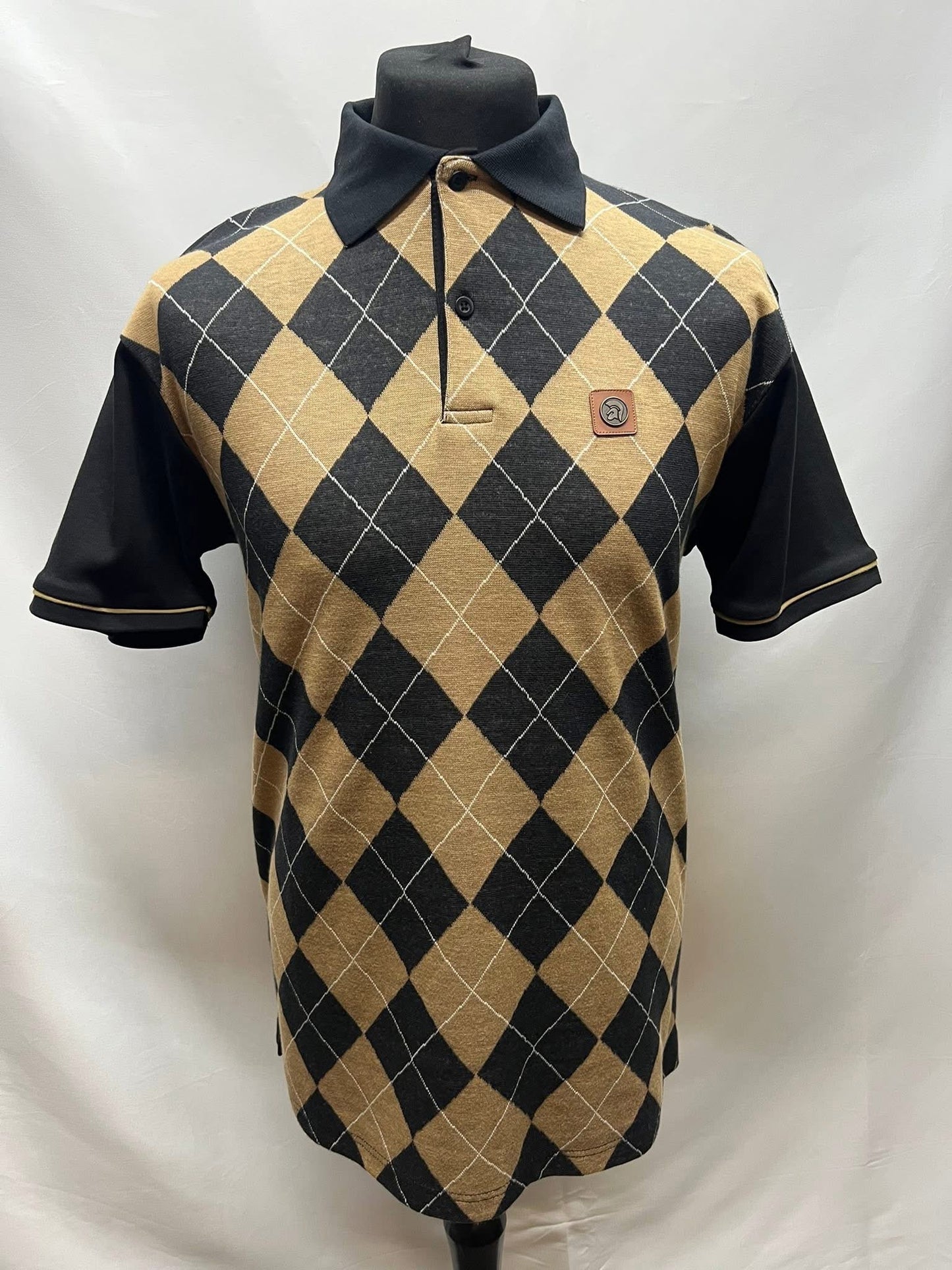 Argyle Panel Polo - Black