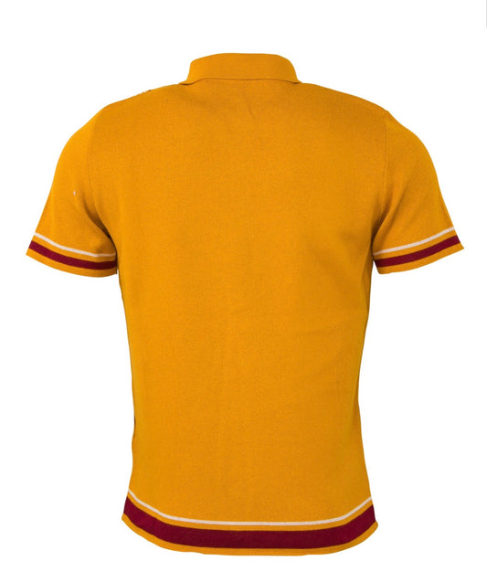 Men's Full Button Striped Polo - Mustard -VS-10