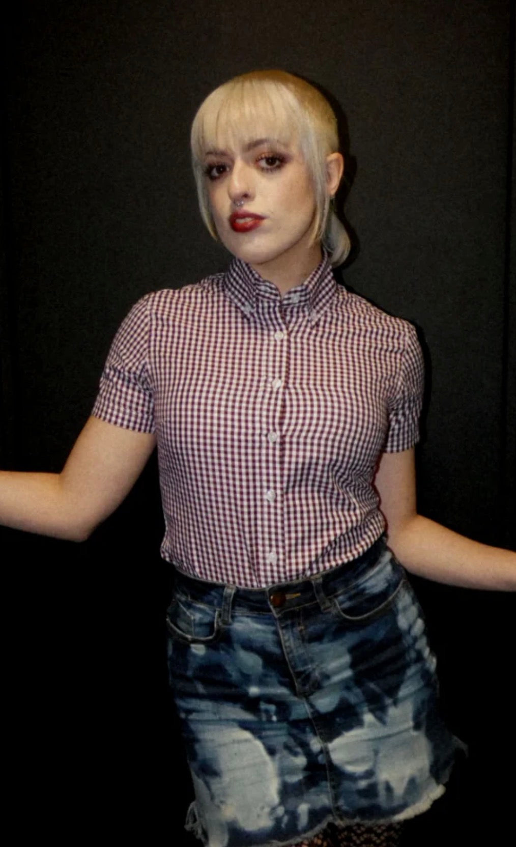 Relco Ladies Gingham Shirt - Burgundy