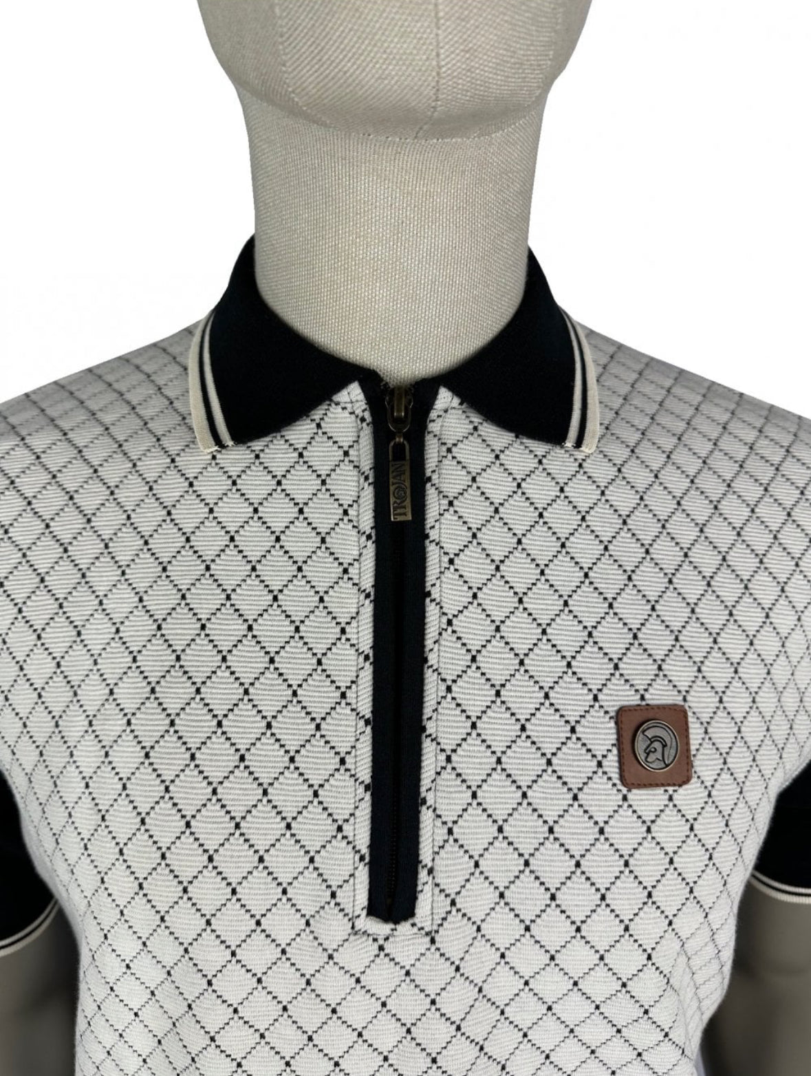 Ottoman Rib Jacquard Panel Polo - Black