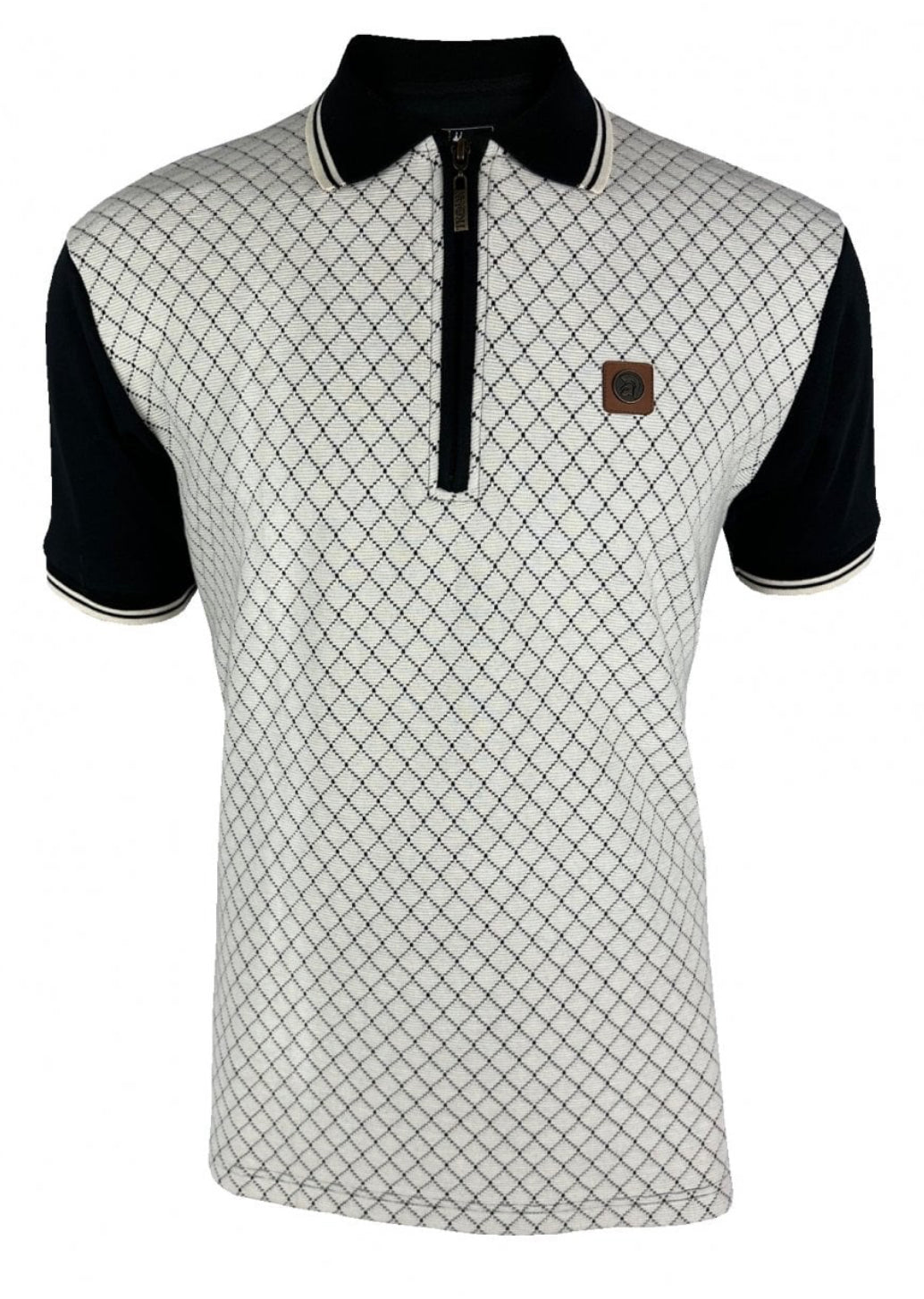 Ottoman Rib Jacquard Panel Polo - Black