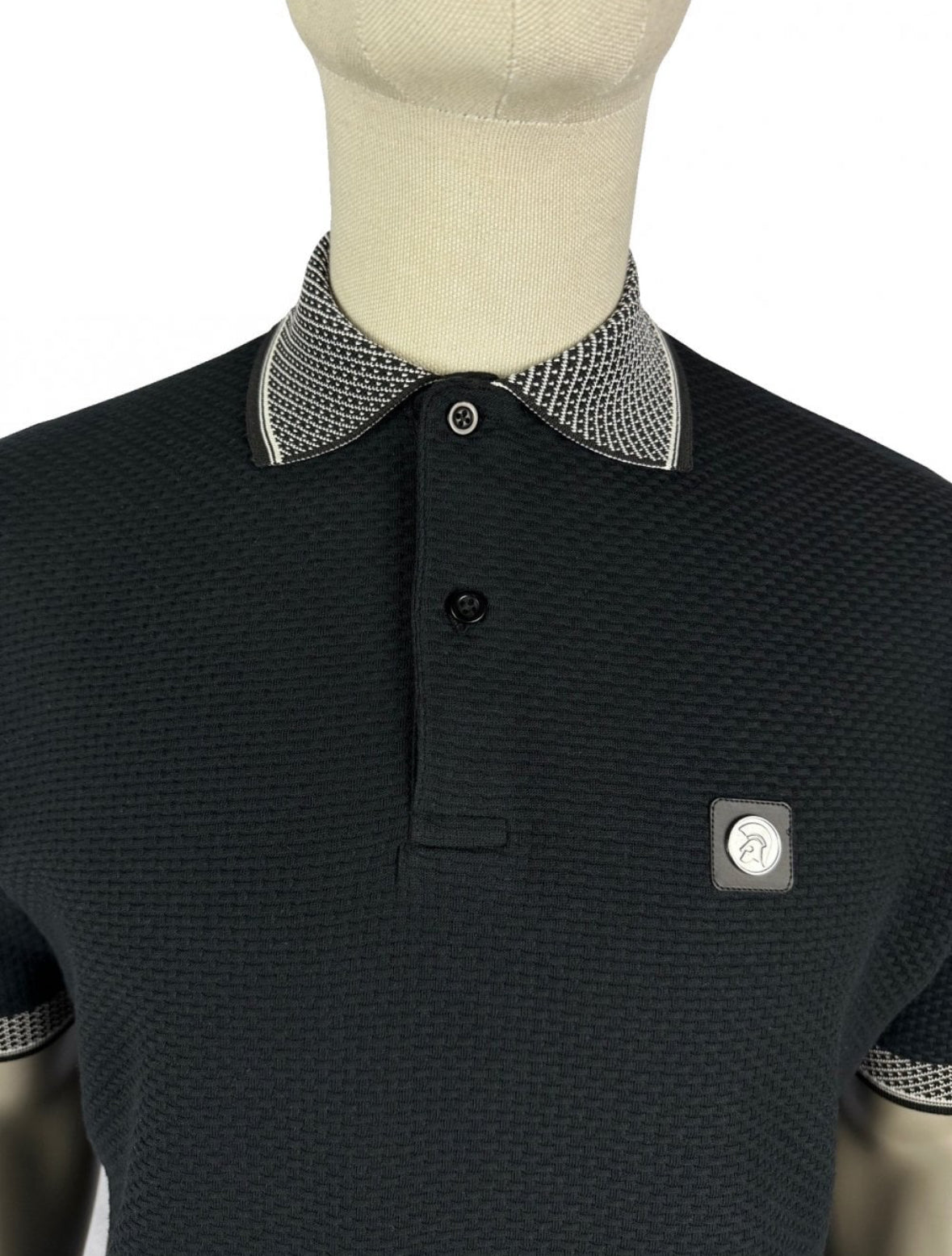Jacquard Collar Textured Polo - Black