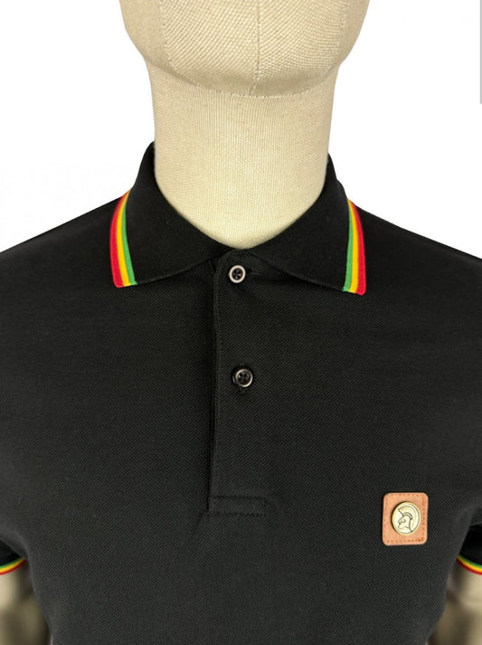 Three Colour Tipped Pique Polo - Black