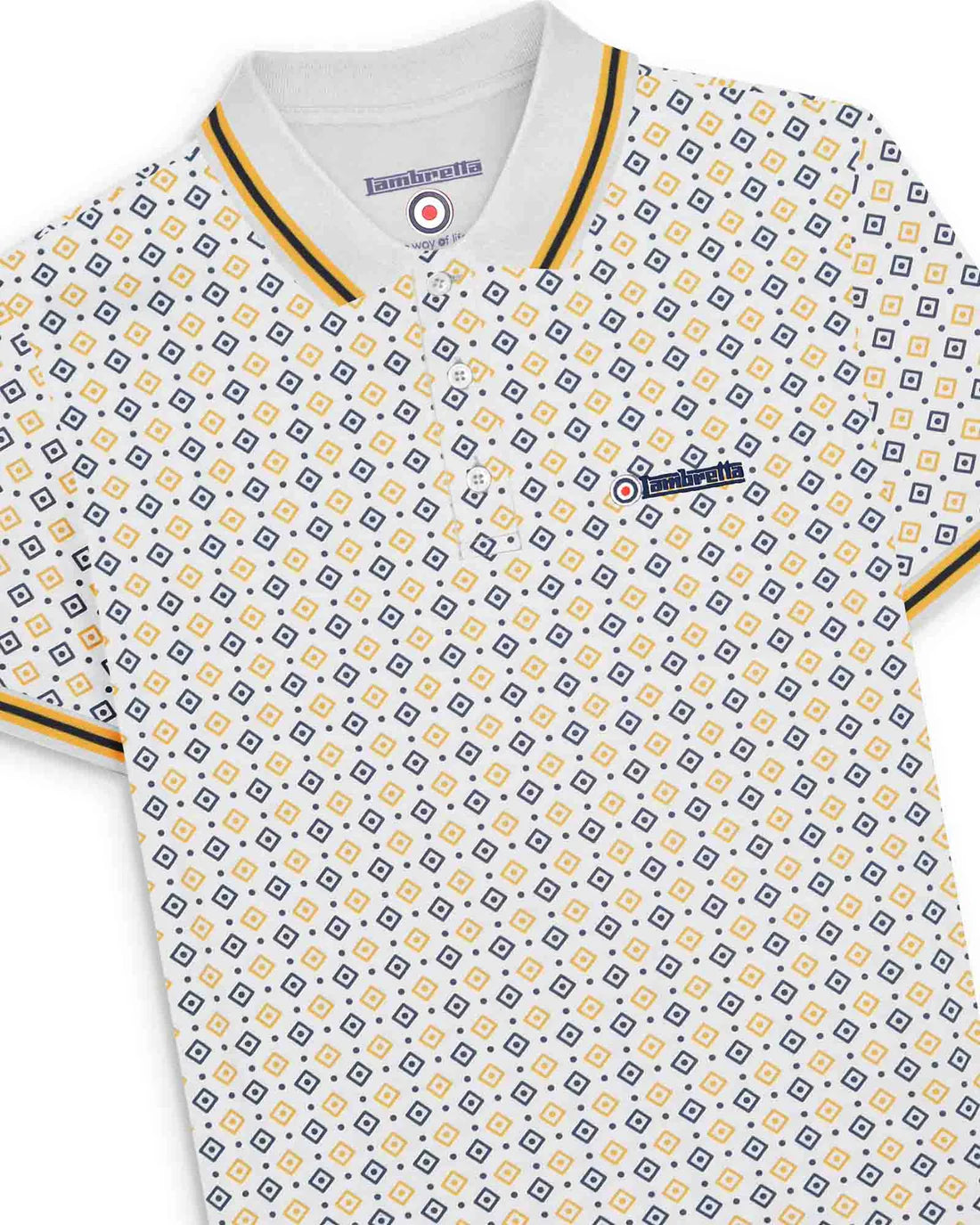 Geo AOP Polo - White / Navy / Gold