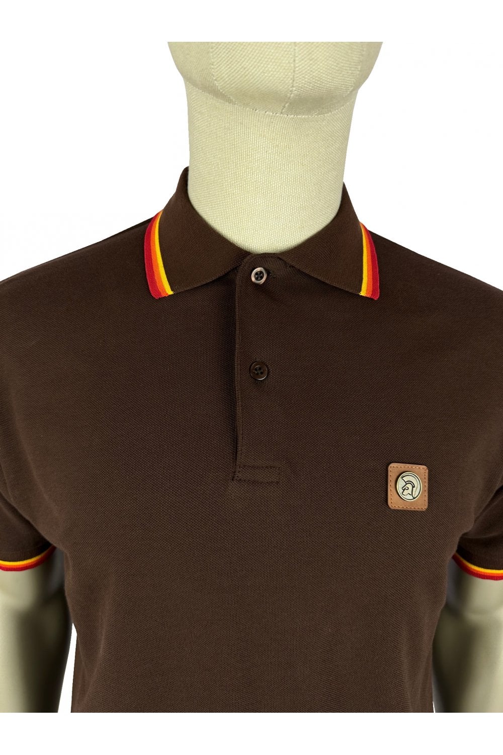 Three Colour Tipped Pique Polo - Chocolate