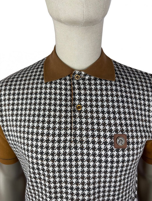 Houndstooth Panel Polo - Tan