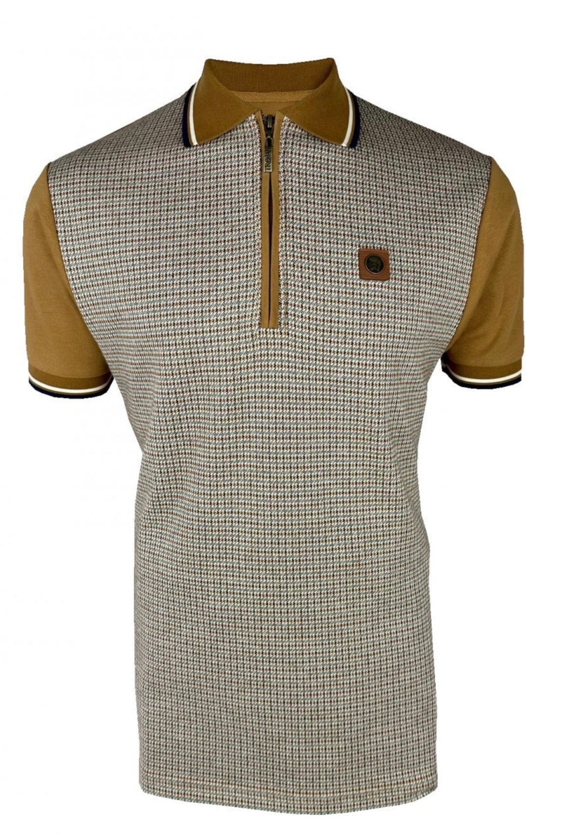 TROJAN Mini Houndstooth Zip Panel Polo TR/9071 - Tan