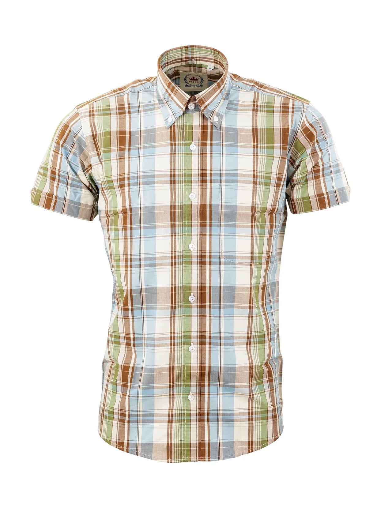 Relco Sky, Green and Brown Check Shirt - CK70