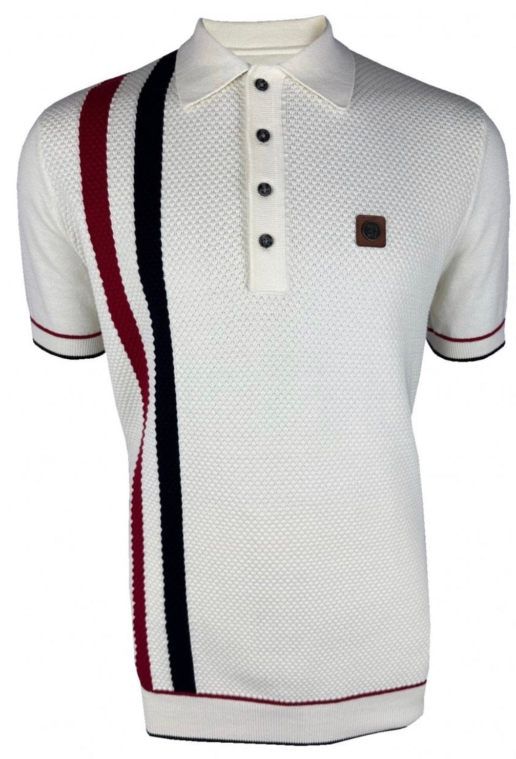 Racing Stripe Fine Gauge Polo  - Ecru