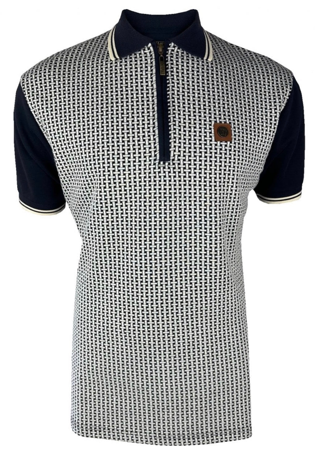 Basket Knit Zip Panel Polo - Navy