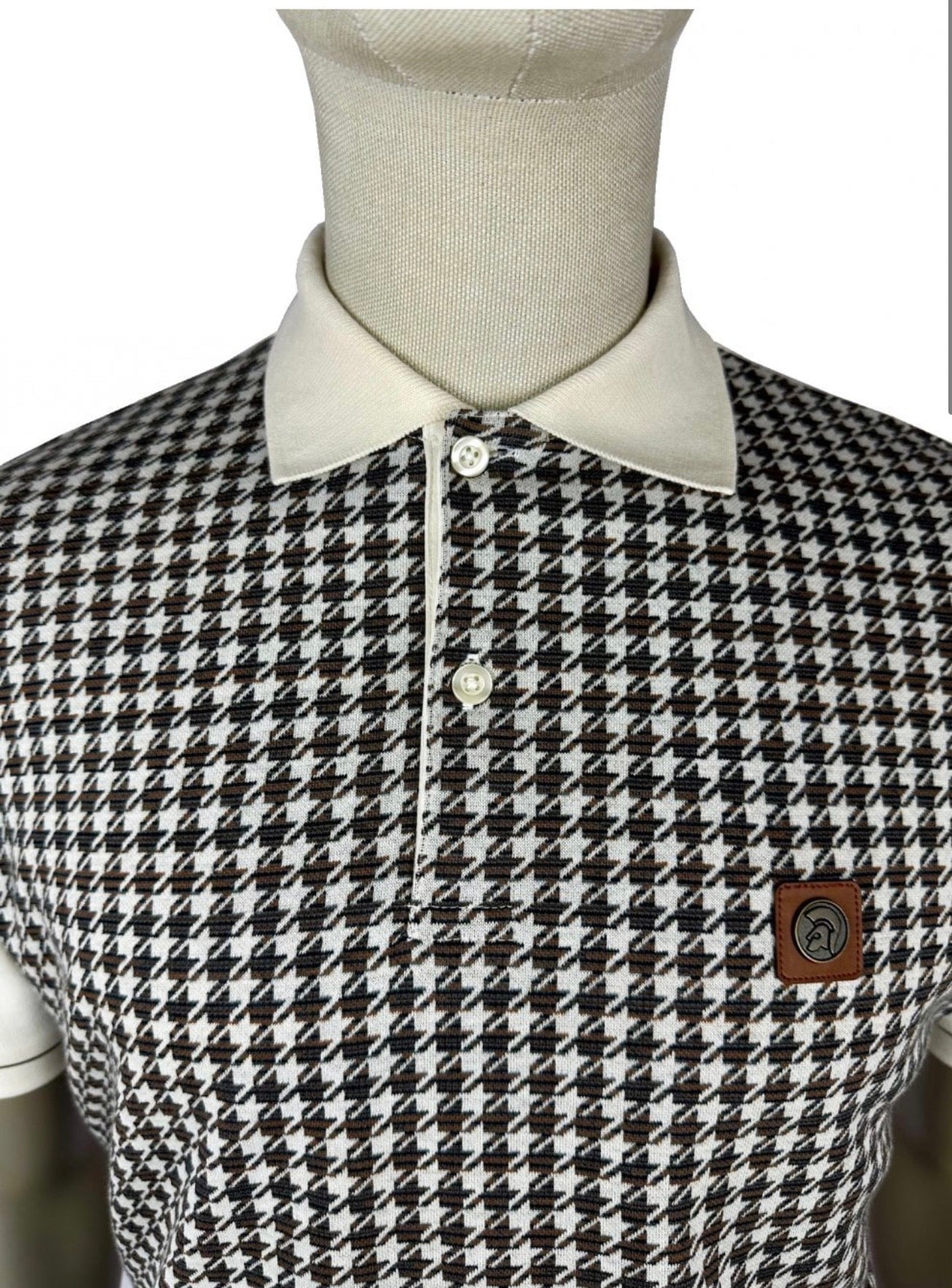 TROJAN Houndstooth Panel Polo TR/9074 - Ecru