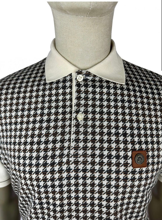 TROJAN Houndstooth Panel Polo TR/9074 - Ecru