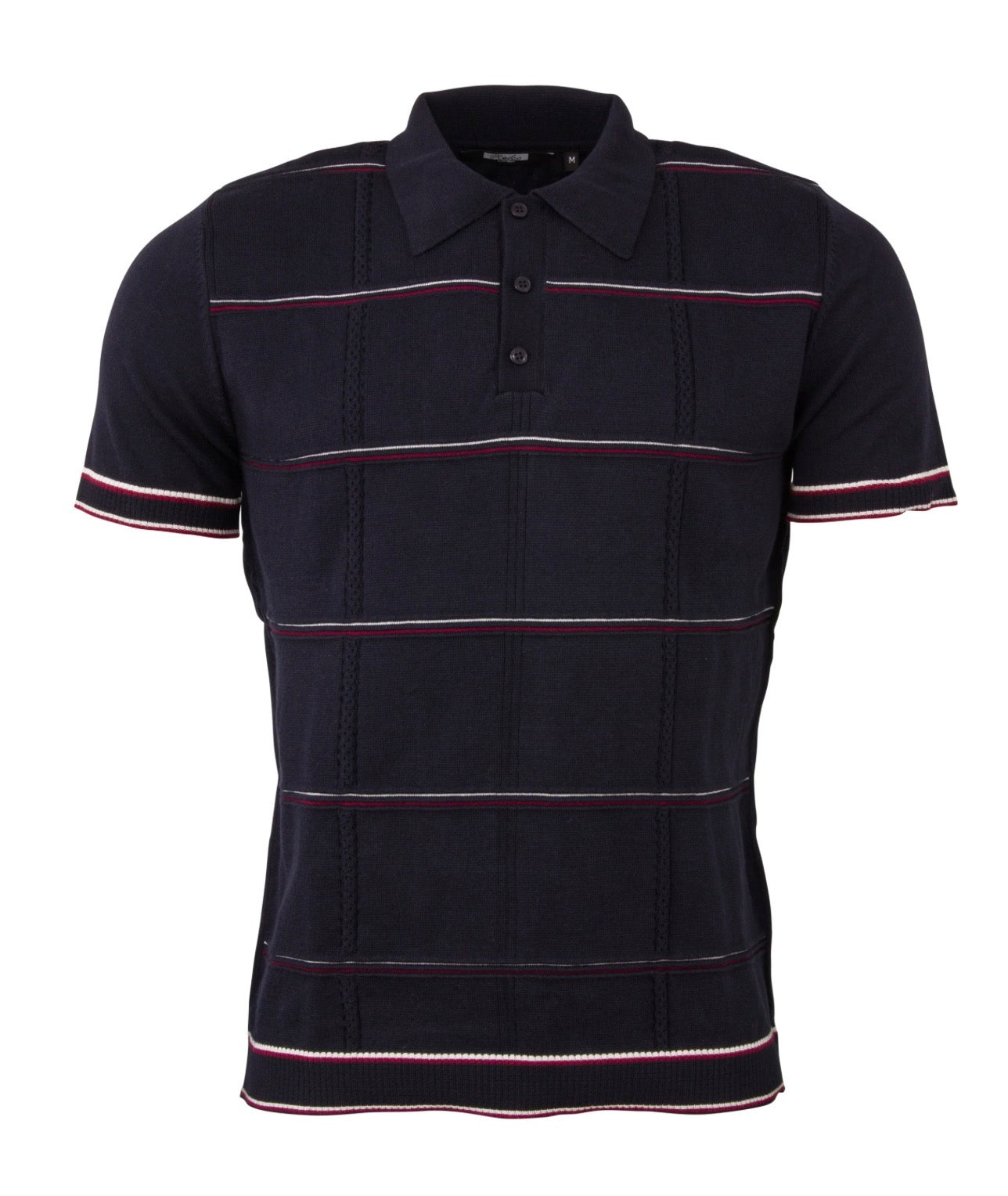 Men's Cable knit striped polo - Navy - VS-9