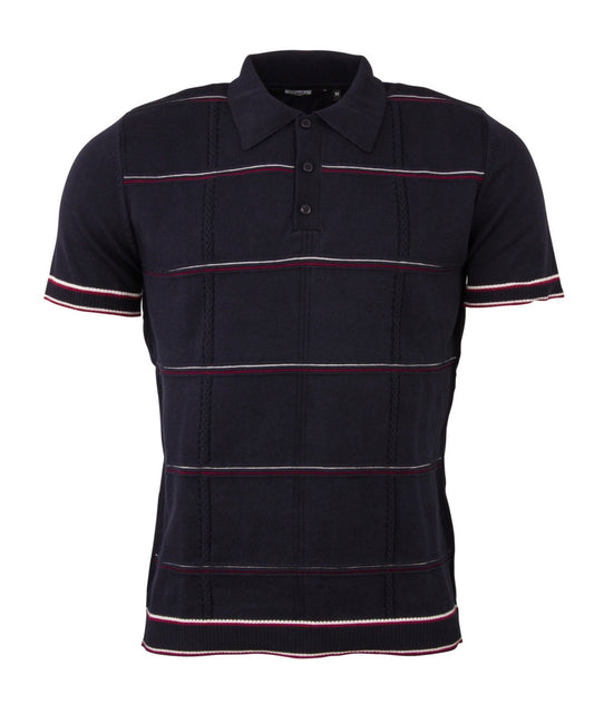 Men's Cable knit striped polo - Navy - VS-9