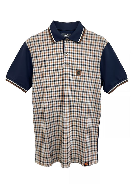 Gingham Check Panel Polo - Navy
