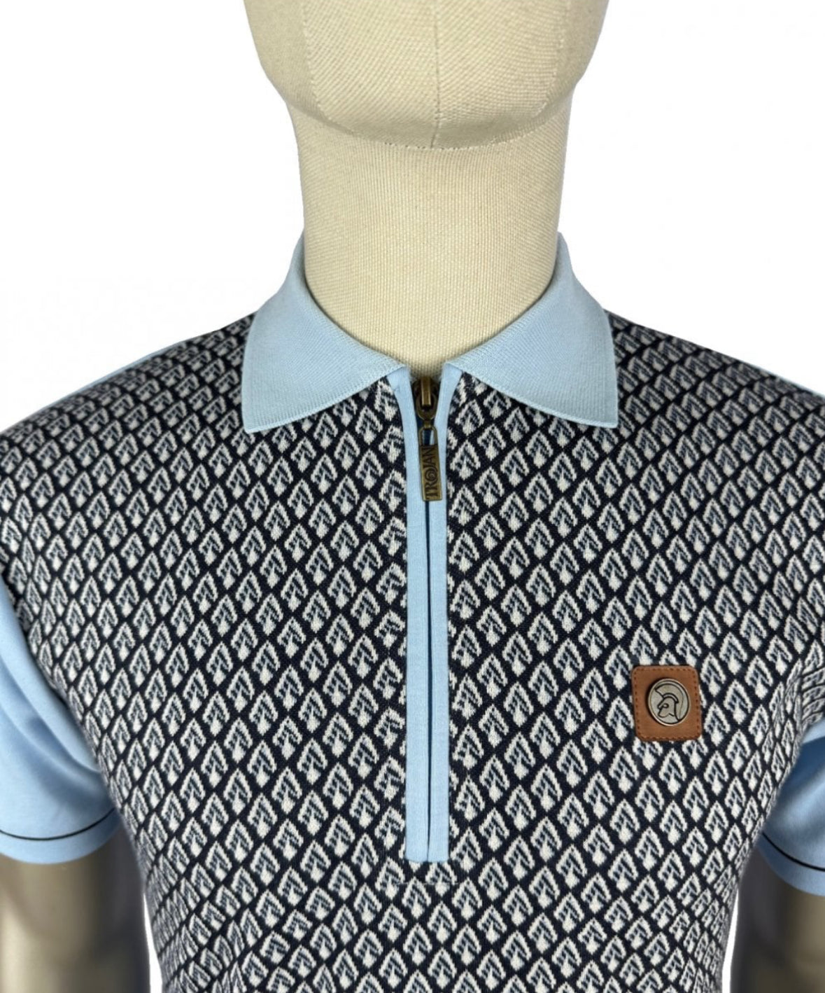 Jacquard Panel Zip Polo - Powder