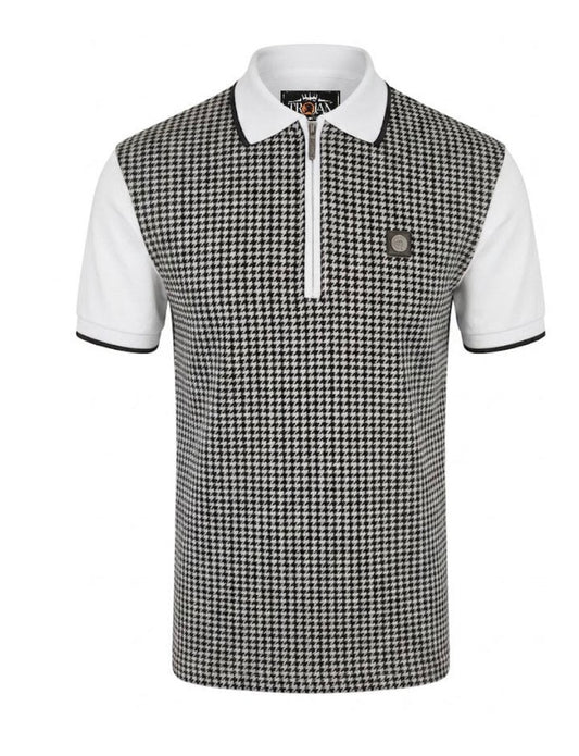 Mono Houndstooth Zip Polo - White TR/9125