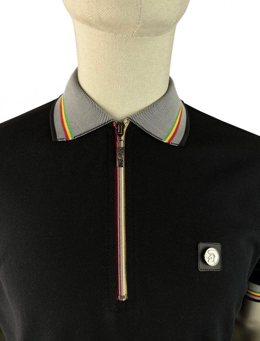Oxford Collar Zip Pique Polo - Black TR/9132