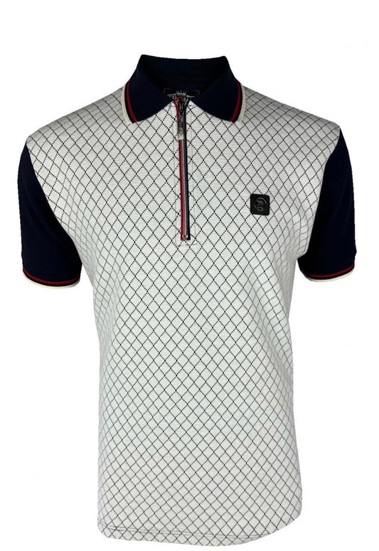TROJAN Ottoman Jacquard Panel Polo TR/9069 - Navy