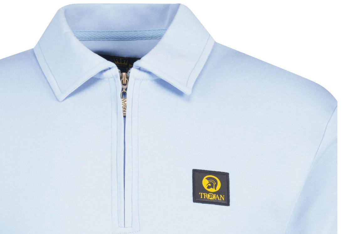 Plain Badged Zip Polo - Powder