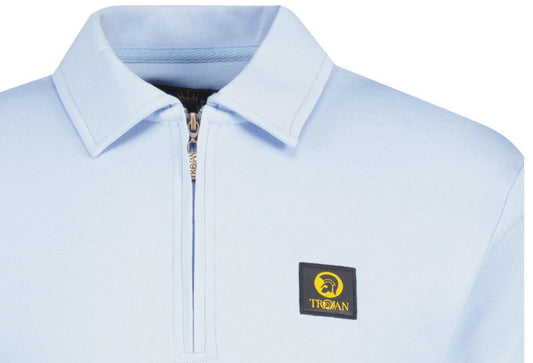 Plain Badged Zip Polo - Powder