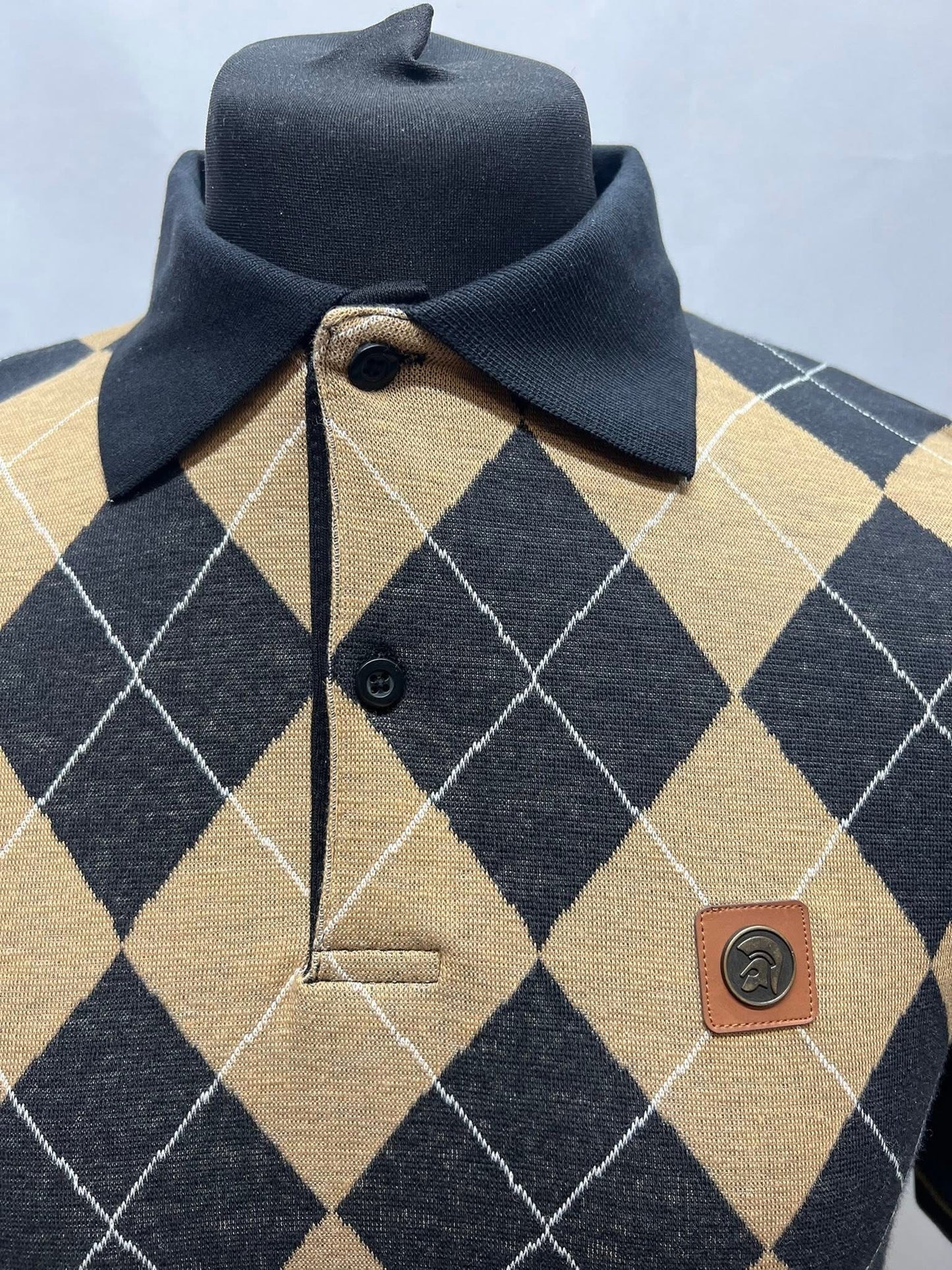 Argyle Panel Polo - Black