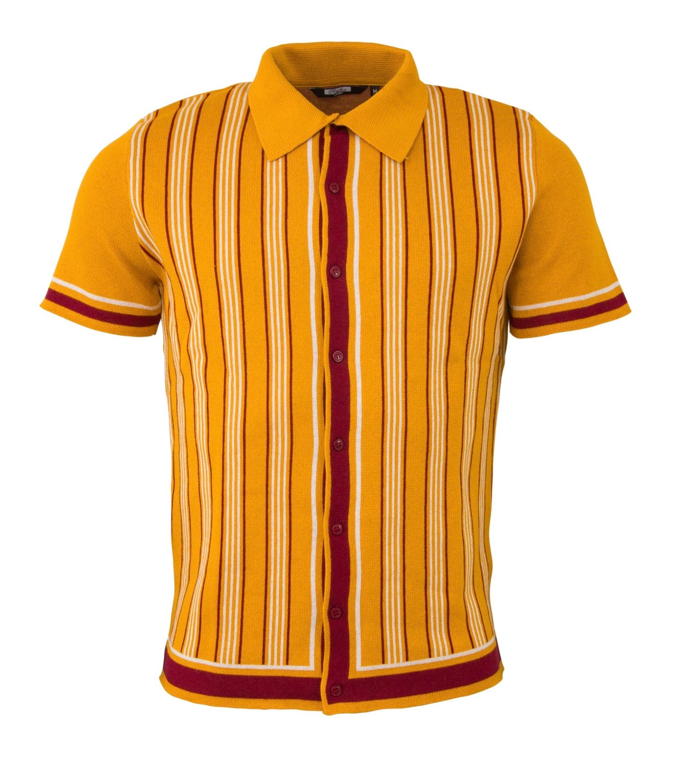 Men's Full Button Striped Polo - Mustard -VS-10