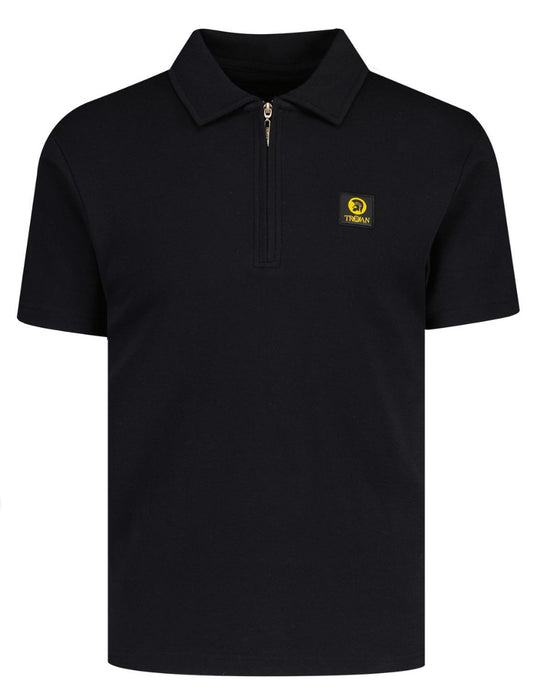 Plain Badged Zip Polo - Black